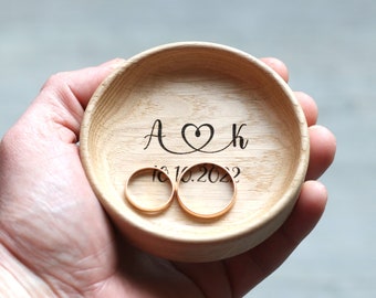 Small wedding ring tray wood, ring dish.