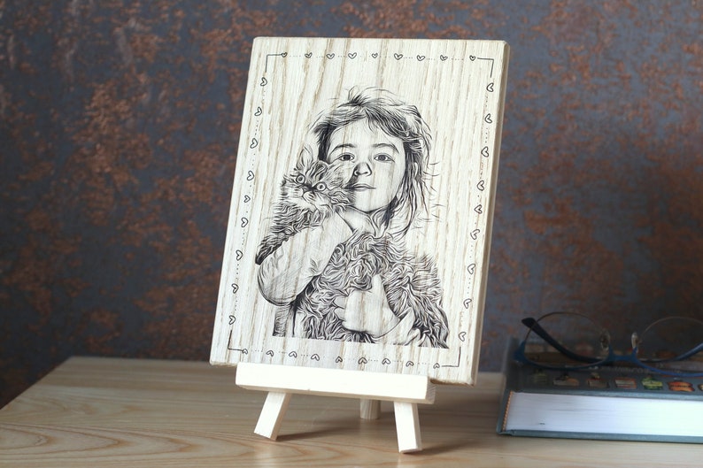 Photo on wood, Custom photo engraved on solid oak wood plank. image 4