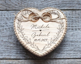 Heart Wedding Ring pillow, Wedding ring dish wood, 5th Anniversary gift