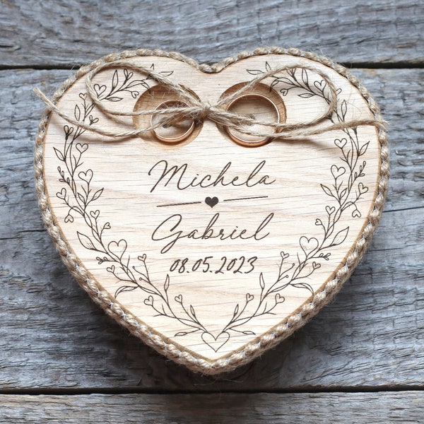 Herzförmiges Eheringkissen, Eheringschale aus Holz, Geschenk zum 5. Jahrestag