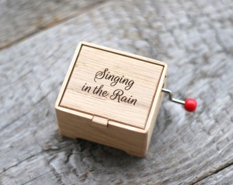 Singing in the Rain hand cranked engraved music wood box