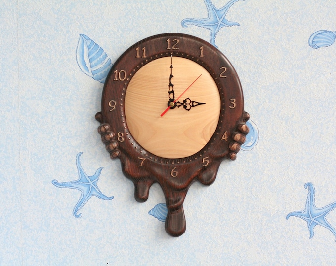 Wood Carved Wall Clock Hands From Wall Etsy