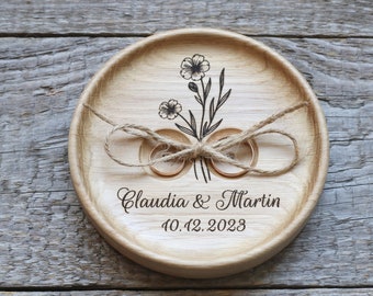 Floral bouquet  Wedding Ring pillow alternative,  Wedding ring dish wood, 5th Anniversary gift
