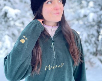 Personalised Quarter Zip Fleece, Custom Name Embroidered Pullover, Heavyweight Outdoor Jumper, Dog Walking Gift, Country Mum Style, Workwear