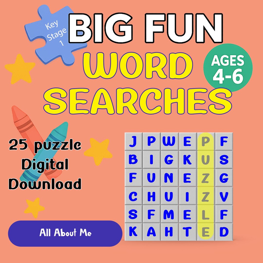 All About Me Word Search for Kids – 25 Printable Puzzles (ages 4–6) - Etsy