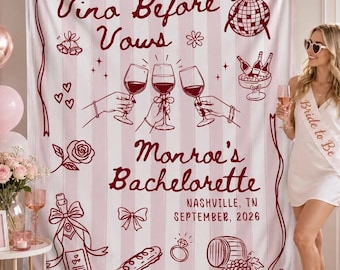 Personalized Vineyard Bachelorette Tapestry, Silk Wine Party Banner, Custom Bride Name