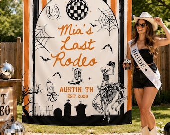Personalized Last Rodeo Halloween Bachelorette Banner, Custom Name Disco Cowgirl Party Backdrop