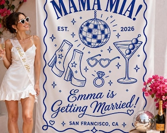 Getting Married Bachelorette Banner, Personalized Disco Silk Backdrop, Custom Bride Name