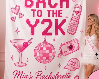 Y2K Bachelorette Banner, 2000s Custom Location Backdrop, Personalized Silk