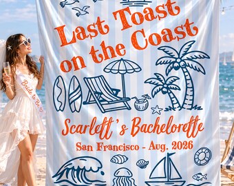Last Toast On The Coast Banner, Customized Coastal Bachelorette Party Decorations, Beach Toast Seas The Day Background