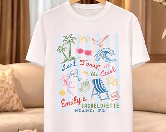 Last Toast on the Coast Shirts, Personalized Beach Bachelorette Party Shirts, Custom Location Bachelorette Outfits, Bridal Party Gift