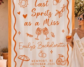Last Spritz Bachelorette Banner, Custom Name as a Miss, Coquette Silk Sign
