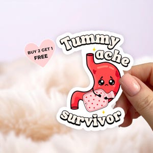 Tummy Ache Survivor Sticker · Trendy Heating Pad Sticker · Gastroparesis Stomach IBS Chrons · Chronic Illness Awareness · Fibromyalgia Gift