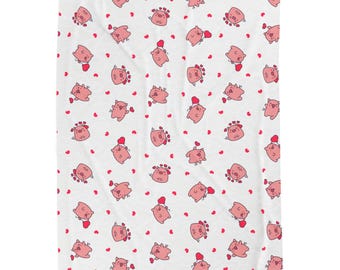 Kawaii Pink Pig Pattern Velveteen Plush Blanket | Cute Heart Scatter, Soft Throw