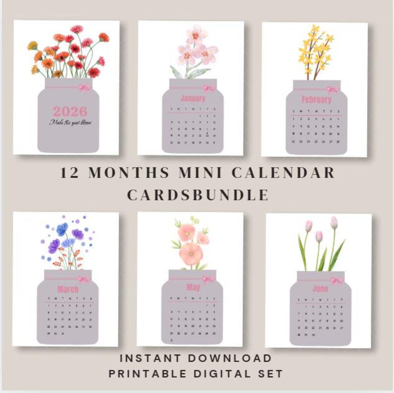 2026 Floral Calendar Printable Cute Minimal Flower Desk Calendar ...