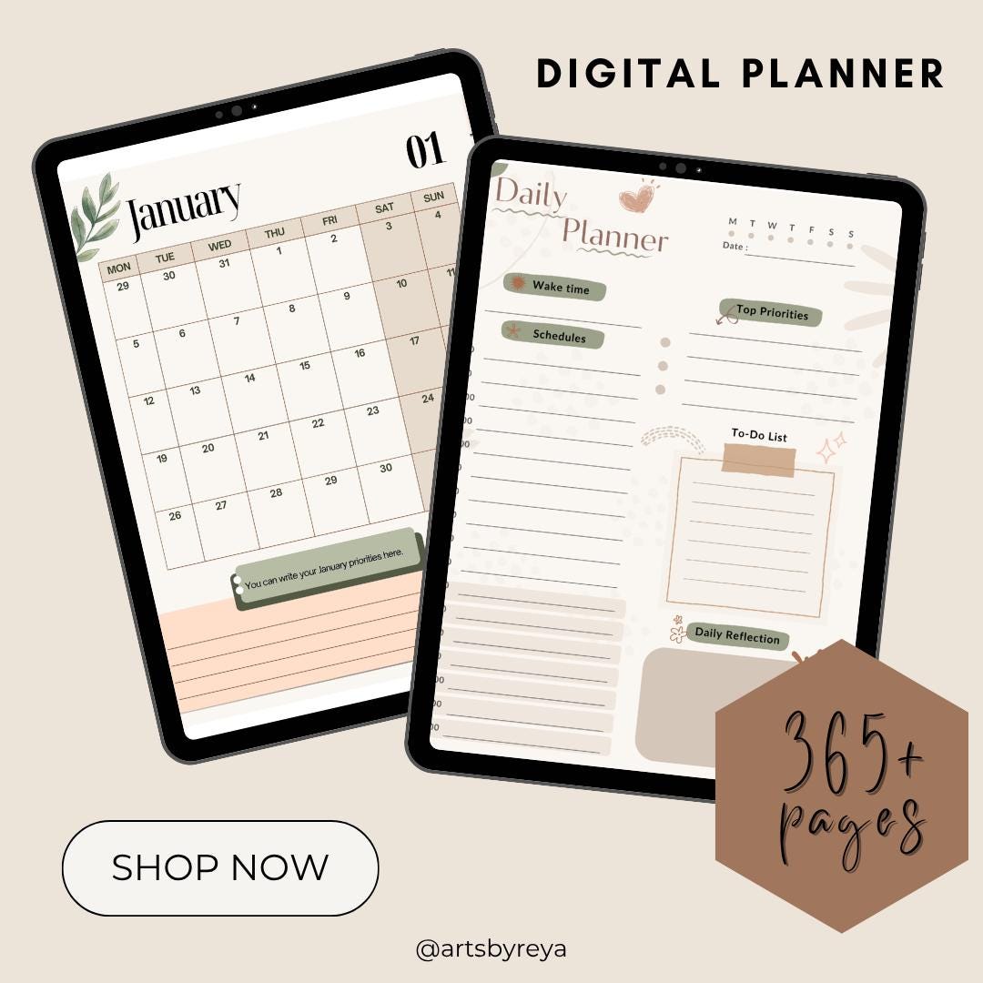 Neutral Minimal Digital Planner | Undated Hyperlinked PDF for Goodnotes ...