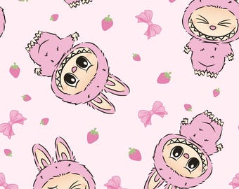 Tkanina z motywem magicznych potworów, tkanina z motywem lalki potwora, tkanina z motywem króliczka Kawaii, tkanina z motywem kreskówkowym, 100% bawełny, pół jarda