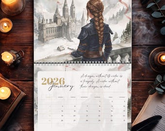 BookTok Fantasy Wall Calendar 2026 - Epic Romantic Dragon Watercolor Art, Magical Book Inspired Decor
