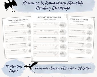 12 Month Reading Challenge | Romance & Romantasy Book Challenges | BookTok Planner | Printable PDF