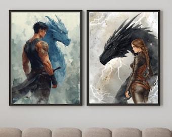 Dragon Riders Posters Watercolor Print • Booktok Romantasy Art (Digital Download)