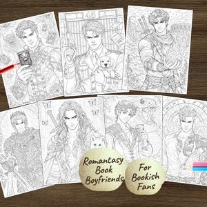 Fantasy Book Boyfriend Coloring Pages | Romantasy Art | 12 Printable PDF Pages image 2
