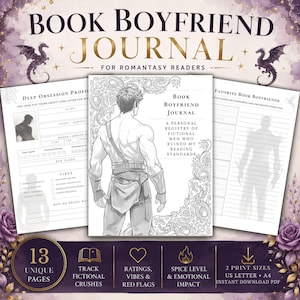 Book Boyfriend Journal | Romance Reader Tracker, BookTok Printable PDF, Book Club Activity
