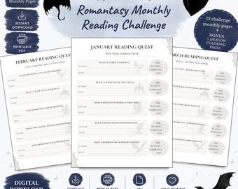 12 Month Reading Challenge | Romance & Romantasy Book Challenges | BookTok Planner | Printable PDF