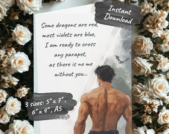 Op Booktok geïnspireerde fantasieromankaart, drakenrijderpaar, aquarel liefdesgedicht, digitale valentijnskaart