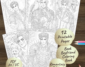 Fantasy Book Boyfriend Coloring Pages | Romantasy Art | 12 Printable PDF Pages