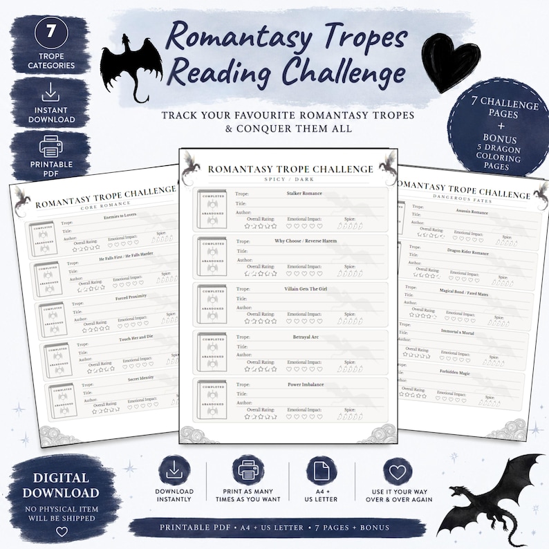 Romantasy Trope Reading Challenge | BookTok Tracker (Printable PDF) image 1