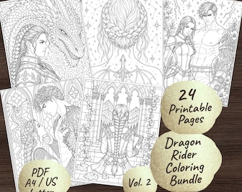 Dragon Rider Coloring Book Printable | Romantasy Coloring Pages PDF, BookTok Inspired (US Letter & A4)