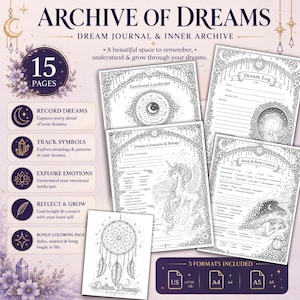 Dream Journal Printable PDF | Dream Symbols & Lucid Dream Tracker | Shadow Work Journal | Witchy Journal | US Letter A4 A5