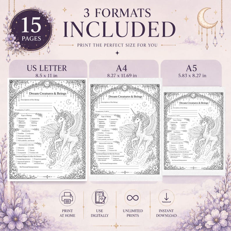 Dream Journal Printable PDF | Dream Symbols & Lucid Dream Tracker | Shadow Work Journal | Witchy Journal | US Letter A4 A5 image 4