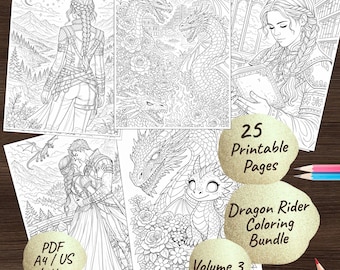 Kleurboek Drakenrijder | Fantasiedraken, romantiekscènes (pdf-download)