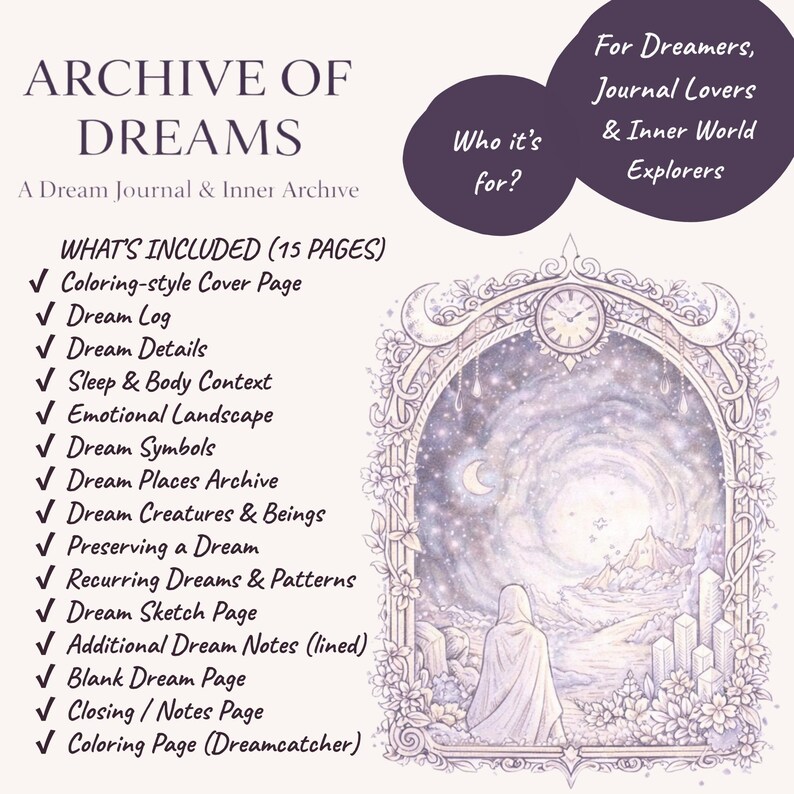 Dream Journal Printable PDF | Dream Symbols & Lucid Dream Tracker | Shadow Work Journal | Witchy Journal | US Letter A4 A5 image 3
