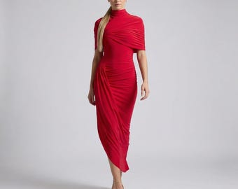 Elegante vestido largo plisado de cuello alto para mujer - Corte ajustado y sin espalda, ideal para fiestas de verano.