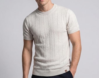 Camisa informal ligera para hombre / Camiseta de verano de algodón con cuello redondo y corte ajustado - Manga corta transpirable