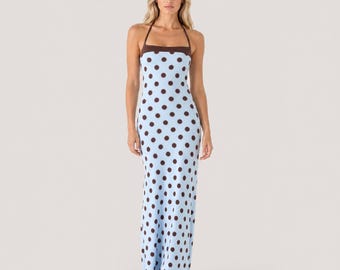 Polka Dot Maxi Dress for Women - Halter Neck Backless Bodycon - Elegant Summer Party Dress