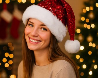 YEJAHY Cappello di Natale, cappello di Babbo Natale, spesso bordo in pelliccia, comodo e classico, per Natale, per adulti, bambini, uomini, donne, feste di Natale (rosso e verde