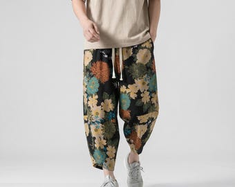 Pantalones harén florales para hombre - Pantalones bohemios para festivales