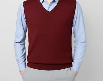 Chaleco de punto con cuello en V para hombre: prenda de capas suave y ligera