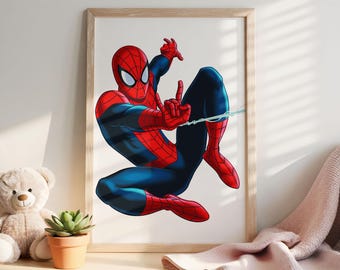 Lámina decorativa de Spider-Man para pared / Descarga digital de superhéroe / Decoración moderna de cómic