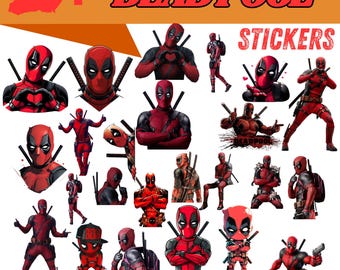 Paquete de pegatinas de Deadpool, archivos PNG y SVG (descarga digital)