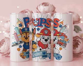 Envoltura para vaso Rescue Pups PNG: envoltura para vaso de 20 oz y 30 oz PNG para sublimación, descarga digital, recta y cónica