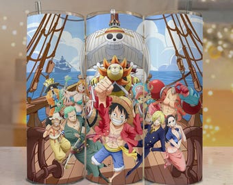 Envoltura de vaso Anime Pirate Crew PNG • 20 oz 30 oz delgada, recta y cónica • Envoltura de sublimación de aventura