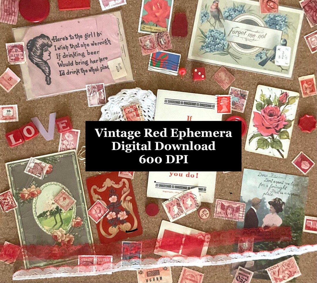 Vintage Valentine Ephemera Printable Kit – Romantic Red Collage Papers ...