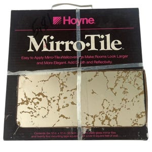 Titel: Hoyne Mirro-Tile Gold Vein 12x12 glazen spiegeltegels, doos van 6 stuks, nieuw in verpakking, verzegeld, 1982 MCM