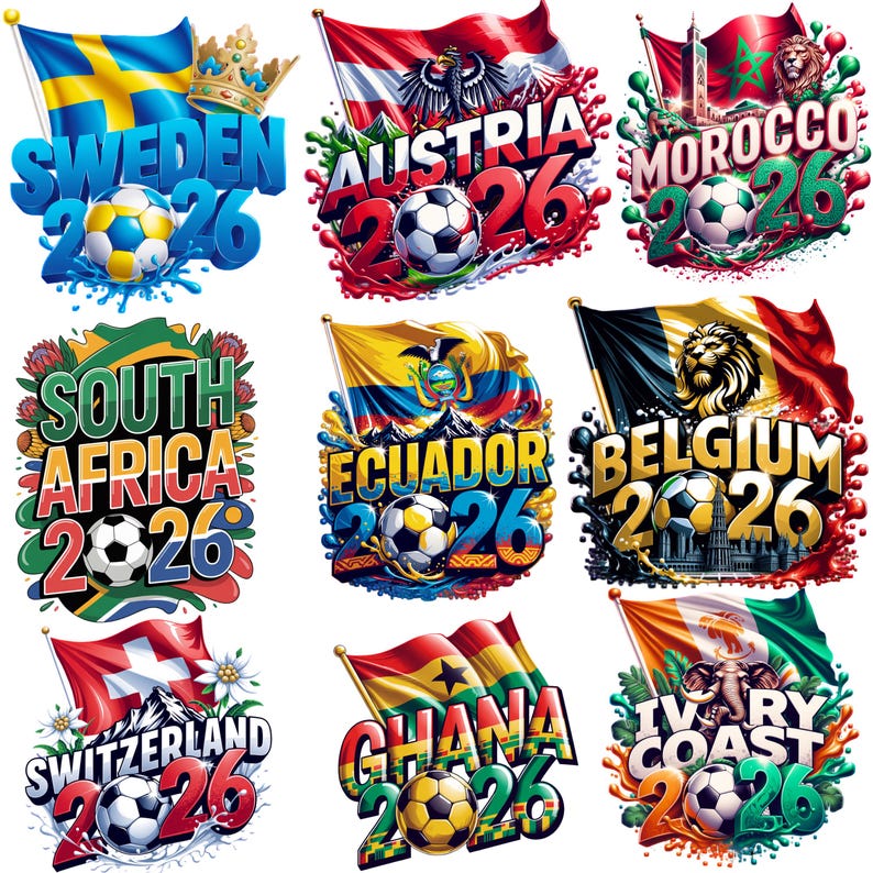 WM 2026 Nationalmannschaften PNG-Paket, Internationale Fußballländer-Designs, Fußball-Cliparts, USA, Kanada, Mexiko (digitaler Download) Bild 4