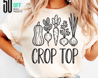 Divertido PNG SVG de jardinería, camiseta de verduras de jardín, top corto de talla grande, regalo de mercado de agricultores, gráfico suave de verduras, divertido juego de palabras sobre jardinería