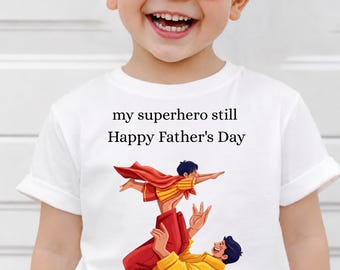 Father's Day Superhero Clipart PNG, Dad and Son Flying Illustration, Sublimation Design for T-Shirts, Digital Download Commercial Use